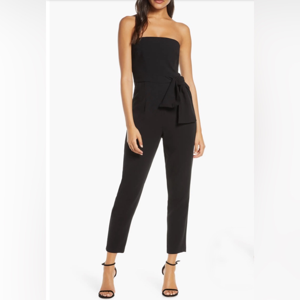 Black Halo Classic Harbor Black Strapless Jumpsuit, Size 0